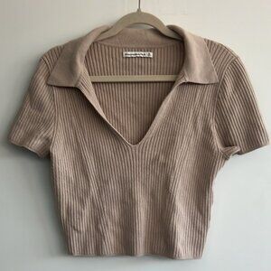 Abercrombie & Fitch Collared Sweater Polo Top Beige, Size XL